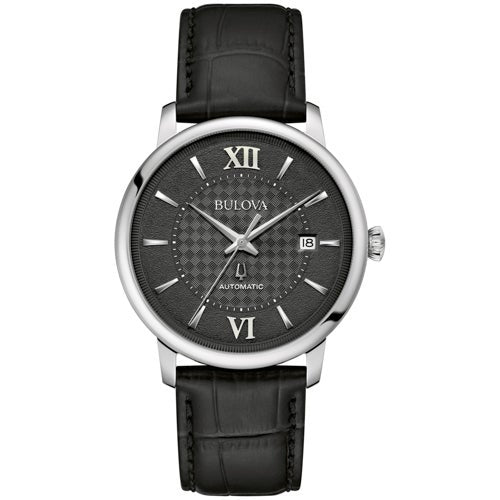 MEN'S HUDSON AUTOMATIC LEATHER STRAP WATCH, BASKETWEAVE DIAL