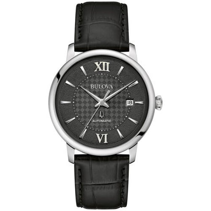 MEN'S HUDSON AUTOMATIC LEATHER STRAP WATCH, BASKETWEAVE DIAL