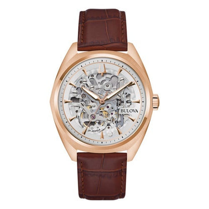 MEN'S SURVEYOR AUTOMATIC LEATHER STRAP WATCH, SKELETON DIAL
