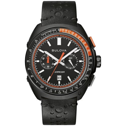 MEN'S RACER CHRONOGRAPH LEATHER STRAP WATCH, DIAL