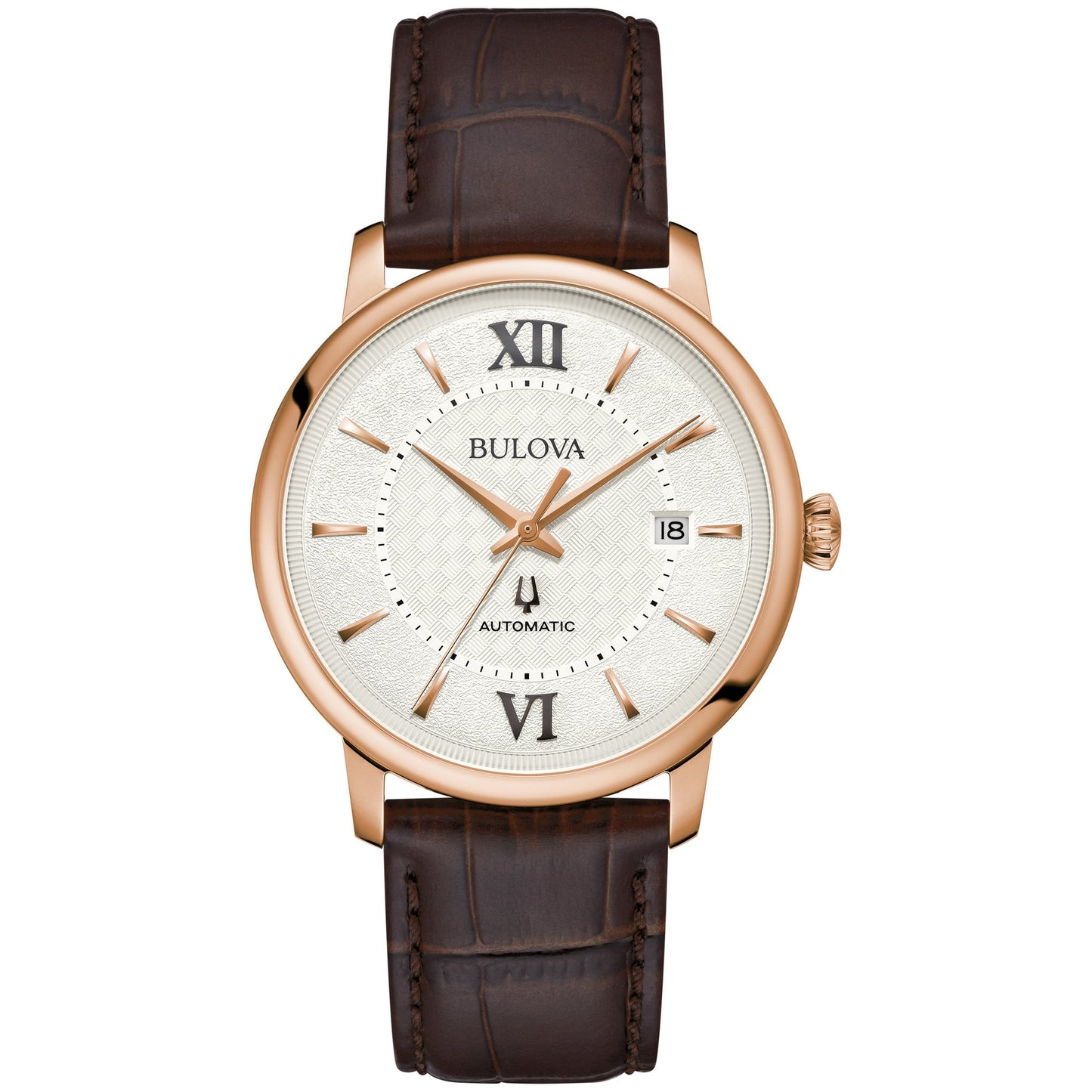 MEN'S HUDSON AUTOMATIC LEATHER STRAP WATCH, BASKETWEAVE DIAL