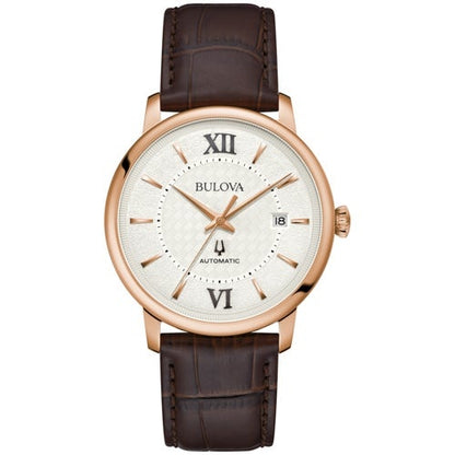 MEN'S HUDSON AUTOMATIC LEATHER STRAP WATCH, BASKETWEAVE DIAL