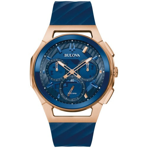 MEN'S CURV MARC ANTHONY CHRONOGRAPH BLUE EPDM RUBBER STRAP WATCH, DIAL