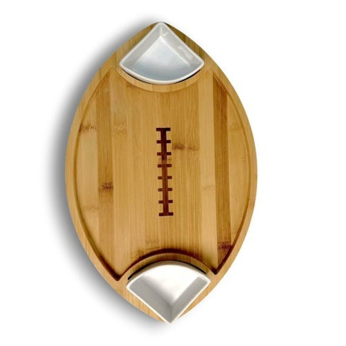 FOOTBALL SHAPED BAMBOO SERVING TRAY
