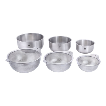 6PC PREP STAINLESS STEEL NESTING BOWL & STRAINER SET