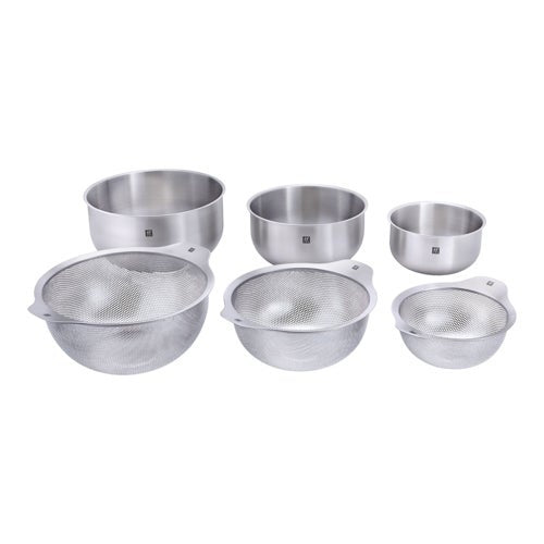 6PC PREP STAINLESS STEEL NESTING BOWL & STRAINER SET