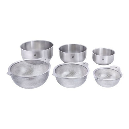 6PC PREP STAINLESS STEEL NESTING BOWL & STRAINER SET