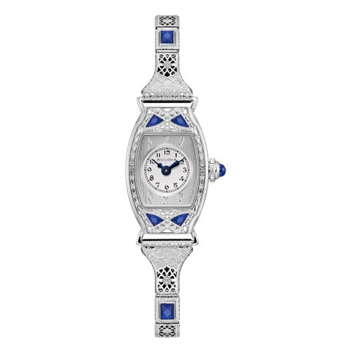 LADIES MISS AMERICA BLUE SAPPHIRE & SILVER-TONE SS EXPANSION WATCH SILVER DIAL