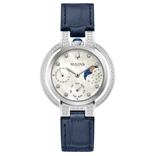 LADIES' RUBAIYAT DIAMOND LEATHER STRAP WATCH, MOTHER-OF-PEARL DIAL