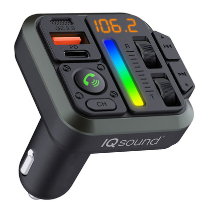 2-IN-1 BLUETOOTH FM TRANSMITTER AND CAR CHARGER W/ BASS AND TREBLE CONTROL