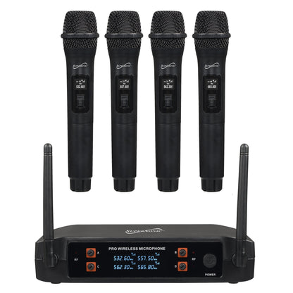 2.4GHZ 4-CHANNEL WIRELESS MICROPHONE SYSTEM W/ 4 MICROPHONES