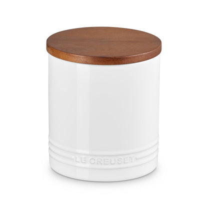 1.2QT STONEWARE STORAGE CANISTER W/ WOOD LID