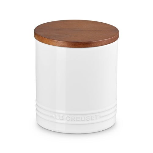 1.2QT STONEWARE STORAGE CANISTER W/ WOOD LID