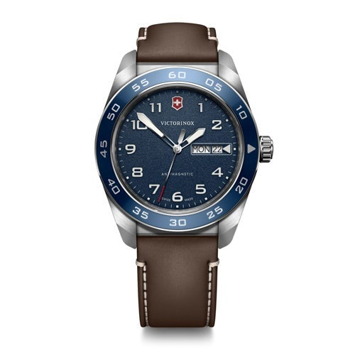 MENS SWISS ARMY QUARTZ LEATHER STRAP WATCH DIAL