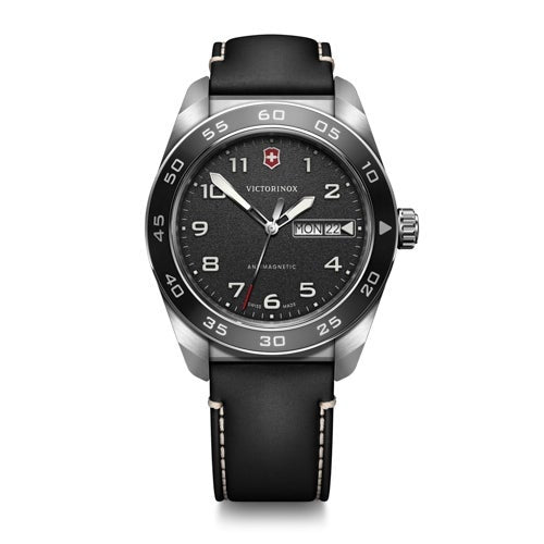 MENS SWISS ARMY QUARTZ LEATHER STRAP WATCH DIAL