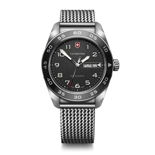 MENS SWISS ARMY QUARTZ STAINLESS STELE MESH WATCH DIAL