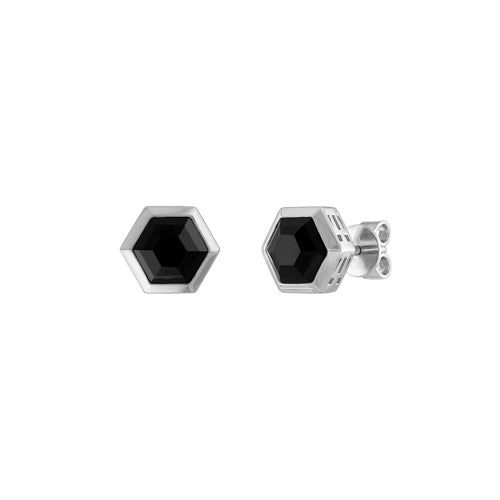 ICON BLACK SPINEL & STERLING SILVER HEXAGON EARRINGS 8MM