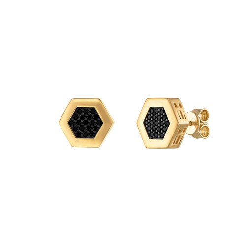 ICON GOLD & BLACK DIAMOND HEXAGON EARRINGS 10MM