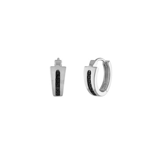 ICON STERLING SILVER & BLACK DIAMOND HOOP EARRINGS