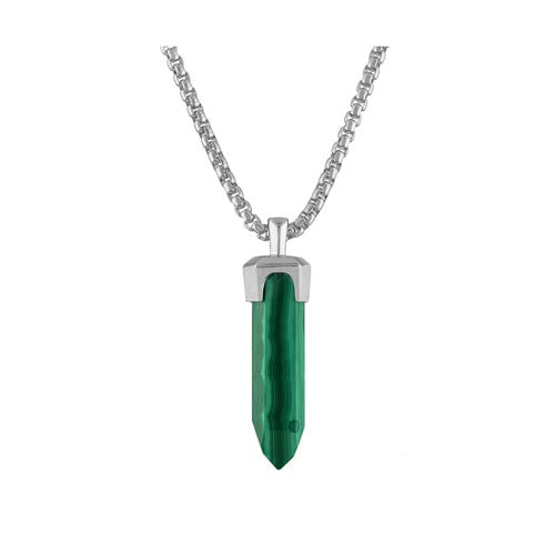 ICON GREEN MALACHITE OBELISK & STERLING SILVER PENDANT NECKLACE 24"-26"
