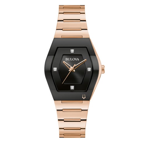 LADIES' MODERN GEMINI ROSE GOLD-TONE BRACELET WATCH, BLACK DIAL
