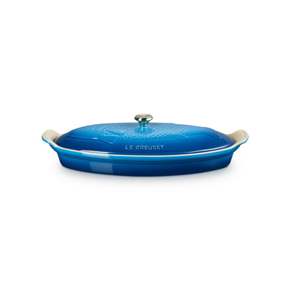1.7QT HERITAGE STONEWARE FISH BAKER W/ KNOB LID