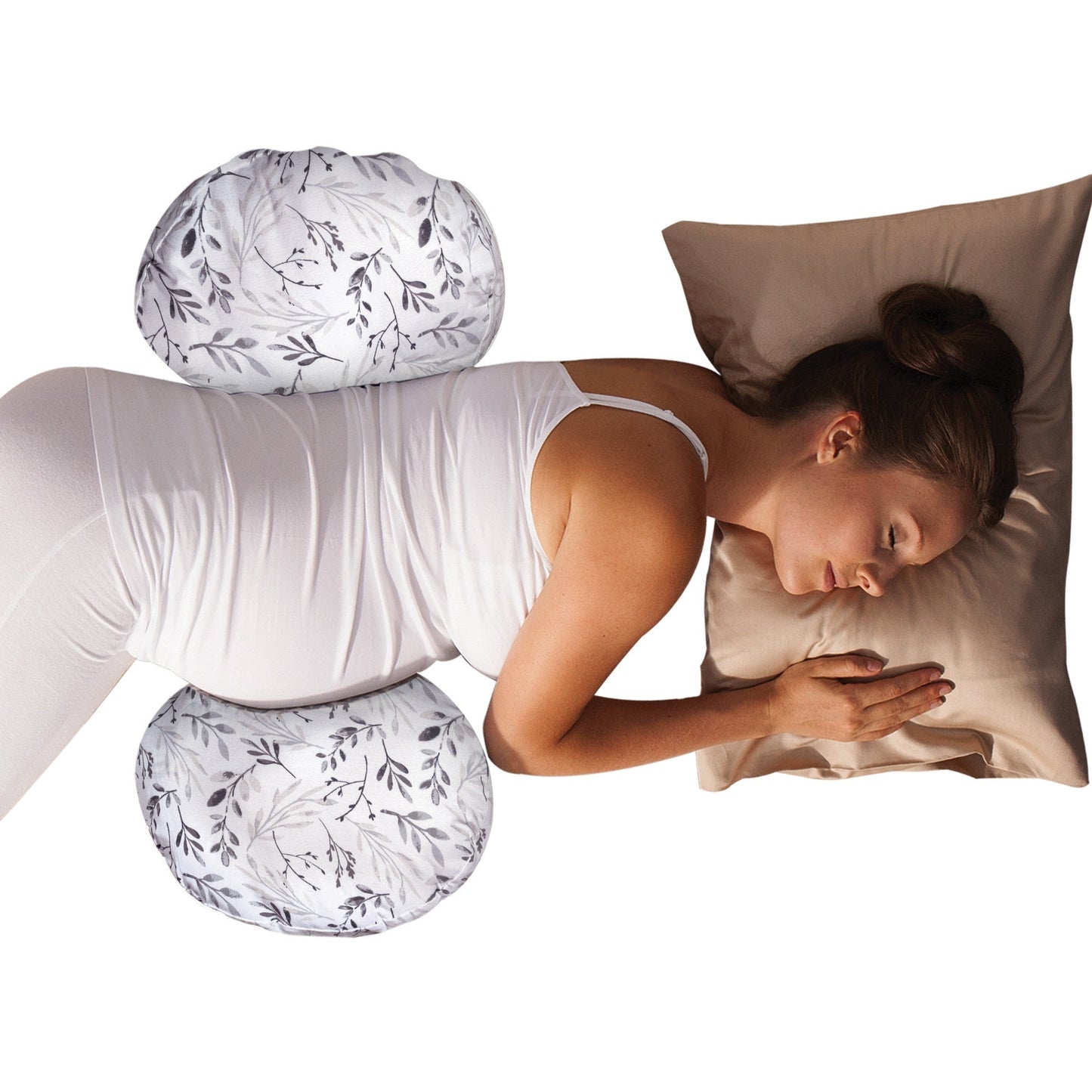 BOPPY SIDE SLEEPER PREGNANCY PILLOW GRAY FALLING LEAVES