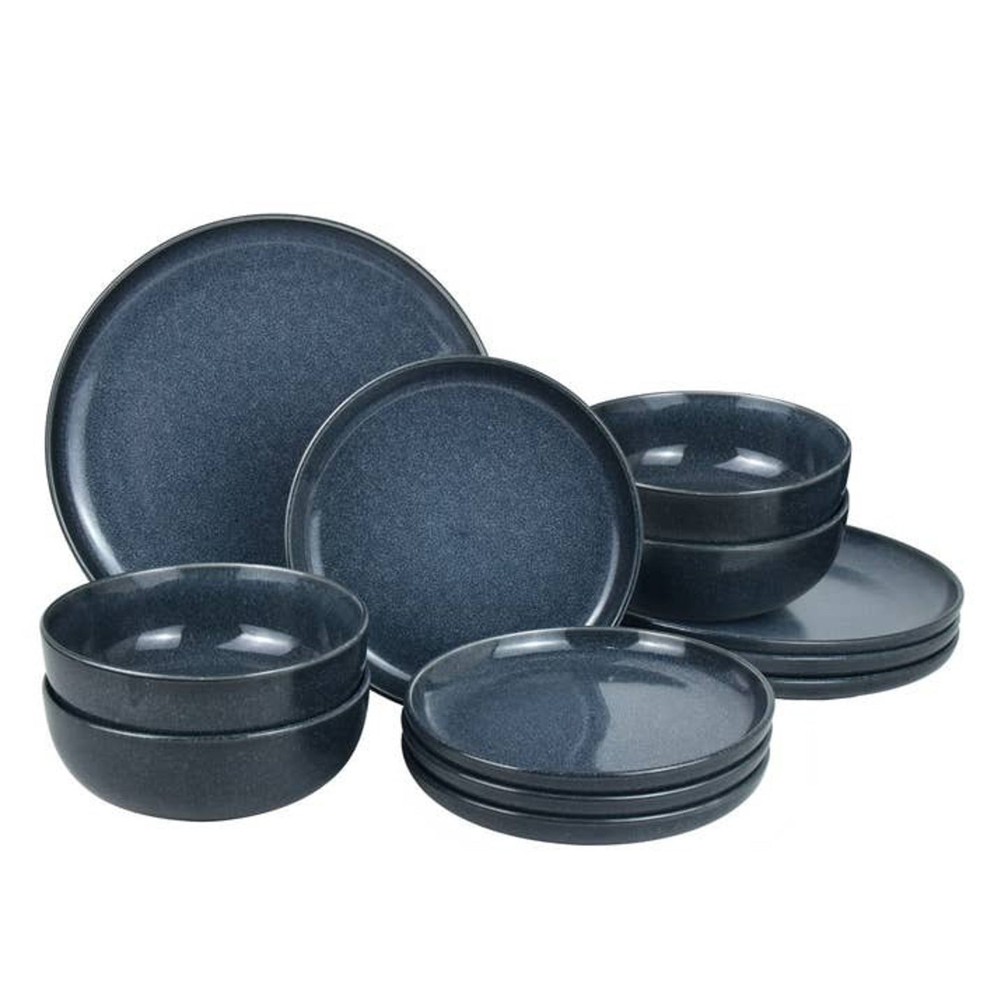12PC BLACK PEARL GLAZED BLACK DINNERWARE SET