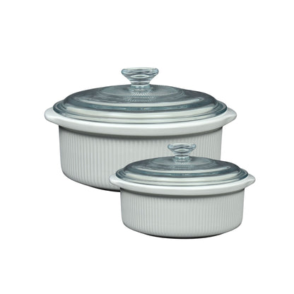 4PC CERAMIC STONEWARE CASSEROLE BAKING SET WHITE