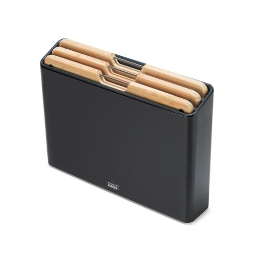 FOLIO STEEL 3PC BAMBOO CUTTING BOARD SET W/ STAINLESS STEEL CASE BLACK