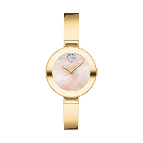 LADIES BOLD GOLD-TONE STAINLESS STEEL BANGLE BRACELET YELLOW MOP DIAL