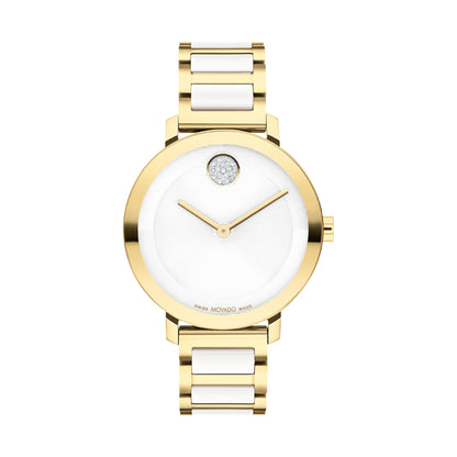 LADIES BOLD EVOLUTION 2.0 GOLD SS & WHITE CERAMIC WATCH WHITE DIAL