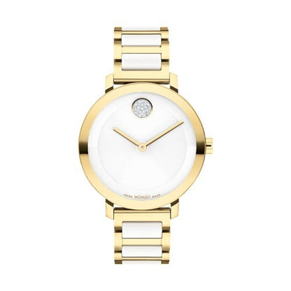 LADIES BOLD EVOLUTION 2.0 GOLD SS & WHITE CERAMIC WATCH WHITE DIAL