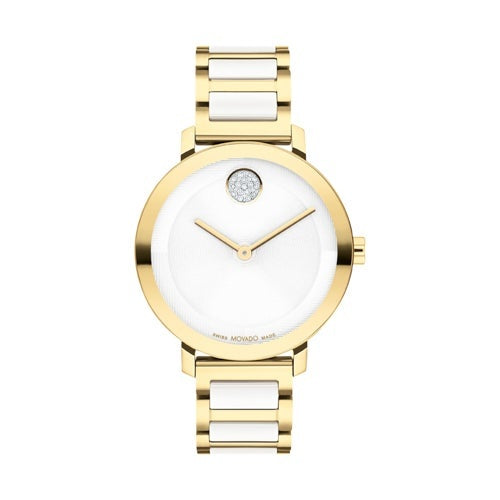 LADIES BOLD EVOLUTION 2.0 GOLD SS & WHITE CERAMIC WATCH WHITE DIAL