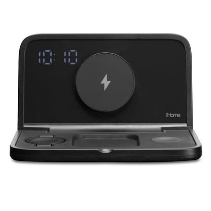 TRIPLE CHARGING PORTABLE WIRELESS ALARM CLOCK W/ VALET TRAY