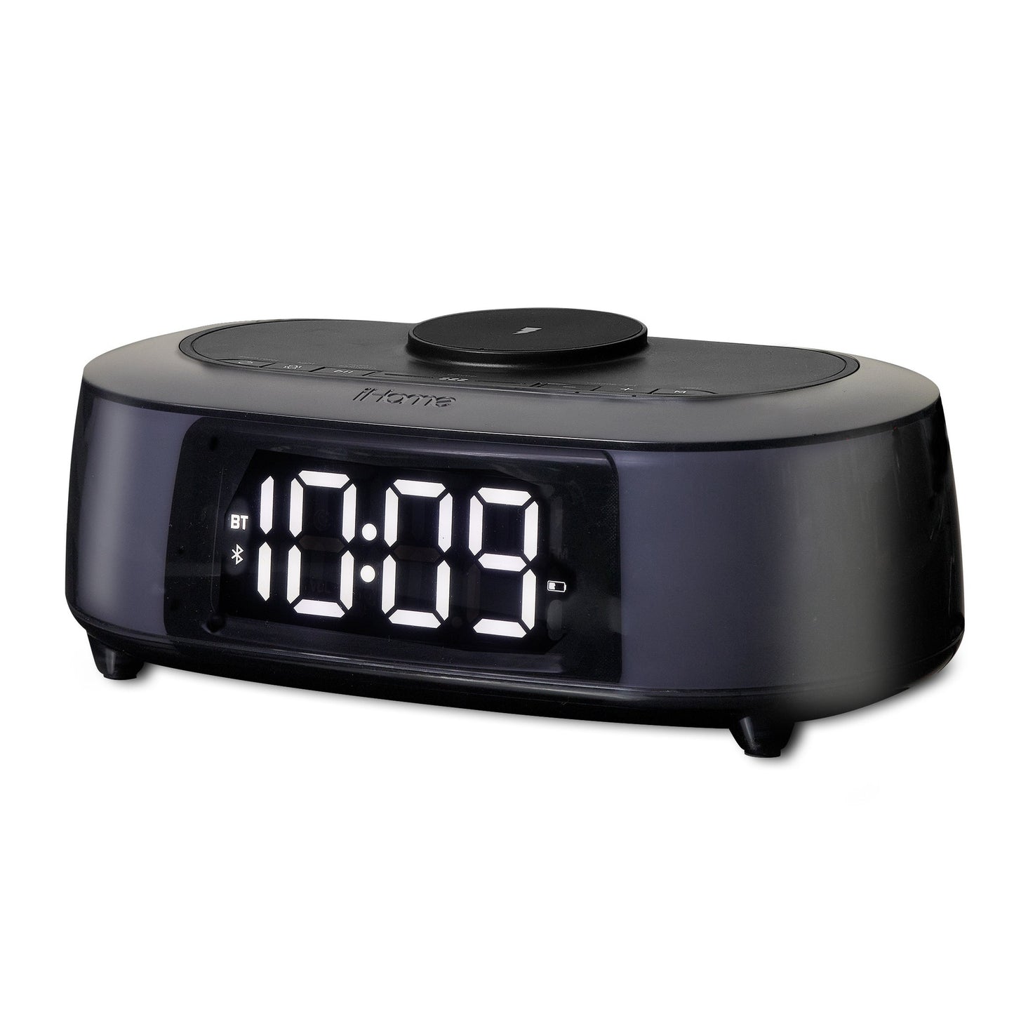 BLUETOOTH COLOR CHANGING ALARM CLOCK RADIO W/ QI AND USB CHARGING