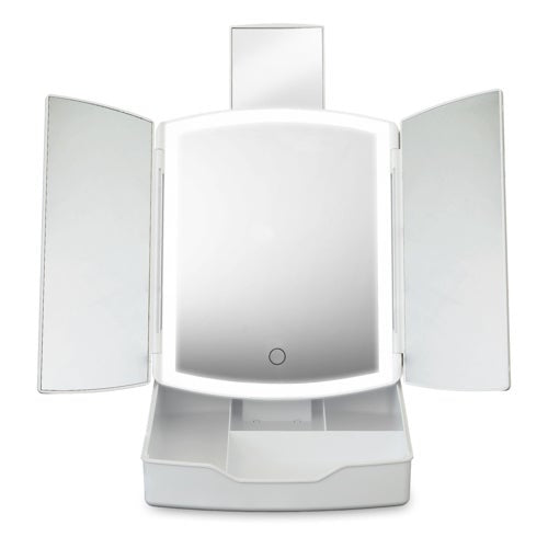 PORTABLE TRI-FOLD LED VANITY MIRROR W/ STORAGE TRAY