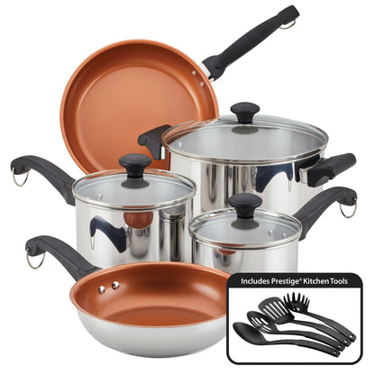 CLASSIC TRADITIONS 12PC CERAMIC STAINLESS STEEL COOKWARE SET