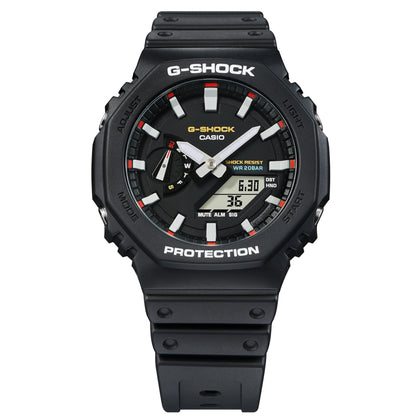 MENS 2100 G-SHOCK OCTAGON SLIM ANA-DIGI BLACK RESIN WATCH, BLACK/RED DIAL
