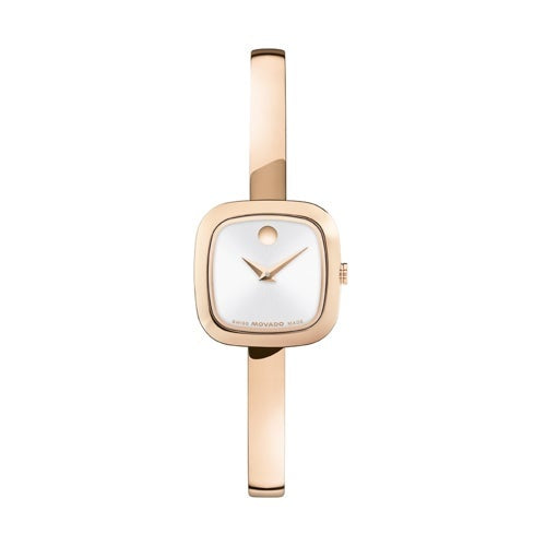 LADIES MUSEUM BANGLE ROSE GOLD-TONE STAINLESS STEEL SQUARE WATCH SILVER DIAL