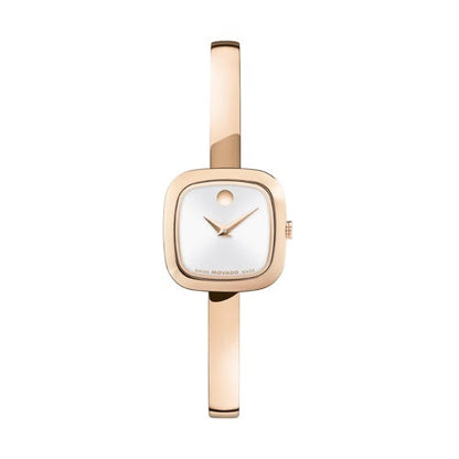 LADIES MUSEUM BANGLE ROSE GOLD-TONE STAINLESS STEEL SQUARE WATCH SILVER DIAL
