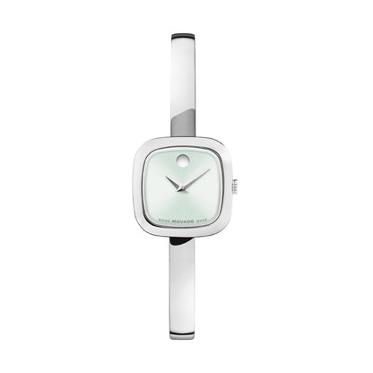LADIES MUSEUM BANGLE SILVER-TONE STAINLESS STEEL SQUARE WATCH LIGHT GREEN DIAL