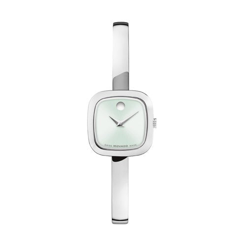 LADIES MUSEUM BANGLE SILVER-TONE STAINLESS STEEL SQUARE WATCH LIGHT GREEN DIAL