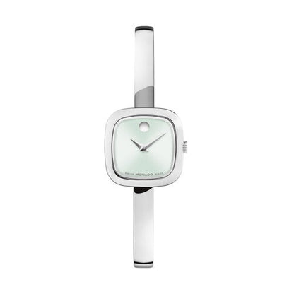 LADIES MUSEUM BANGLE SILVER-TONE STAINLESS STEEL SQUARE WATCH LIGHT GREEN DIAL