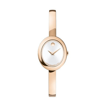 LADIES MUSEUM BANGLE ROSE GOLD-TONE STAINLESS STEEL OVAL WATCH SILVER DIAL