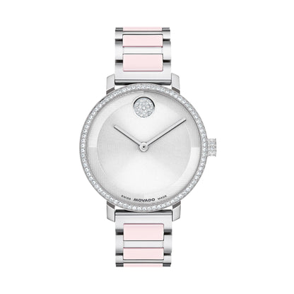 LADIES BOLD EVOLUTION 2.0 SILVER-TONE SS & BLUSH CERAMIC WATCH SILVER DIAL