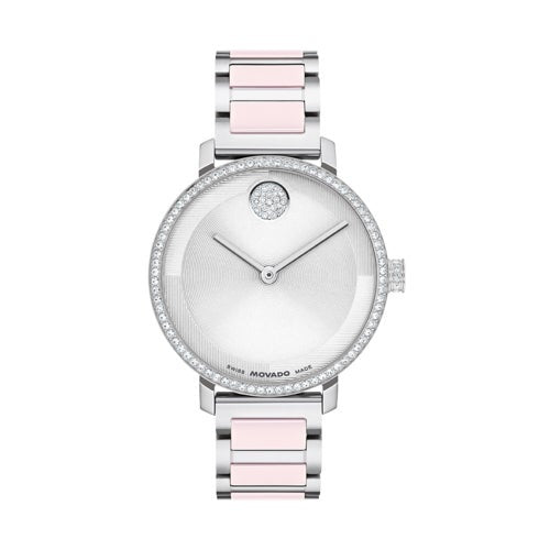 LADIES BOLD EVOLUTION 2.0 SILVER-TONE SS & BLUSH CERAMIC WATCH SILVER DIAL