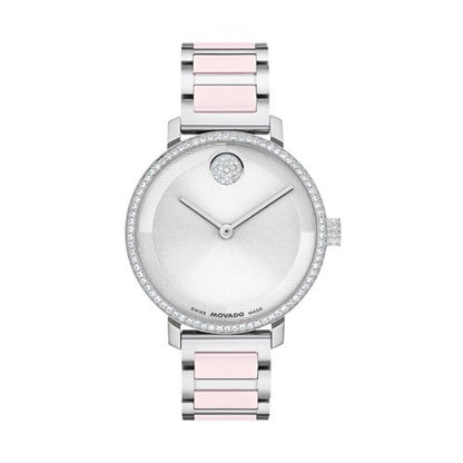 LADIES BOLD EVOLUTION 2.0 SILVER-TONE SS & BLUSH CERAMIC WATCH SILVER DIAL
