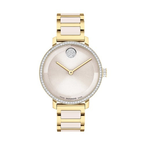 LADIES BOLD EVOLUTION 2.0 GOLD-TONE SS & TAUPE CERAMIC WATCH TAUPE DIAL