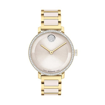 LADIES BOLD EVOLUTION 2.0 GOLD-TONE SS & TAUPE CERAMIC WATCH TAUPE DIAL